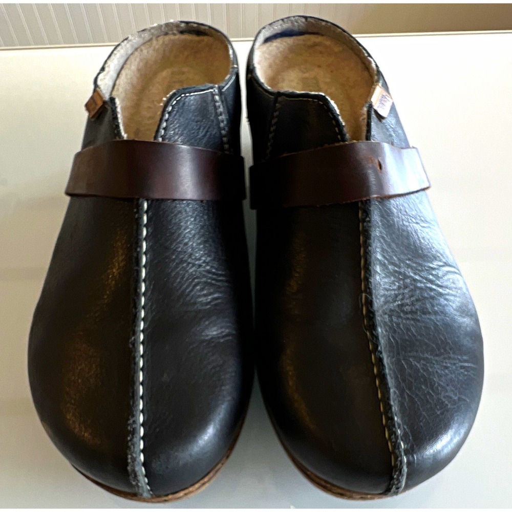 Pikolinos Women's Black Leather Slip-On Clog Mules Wedge EU 37 US 7